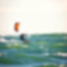 Vibrant kite surfers gliding over the waves