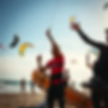 Kite Surfing Community Celebration Kite surfing community celebrating a competition