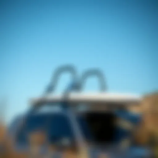 Soft Roof Rack Design for Paddle Boards A sleek soft roof rack designed for paddle boards mounted on a vehicle