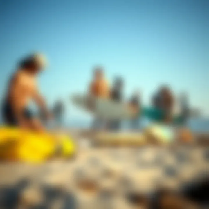 Community and Conservation in Surf Culture An environmentally conscious group participating in a beach clean-up