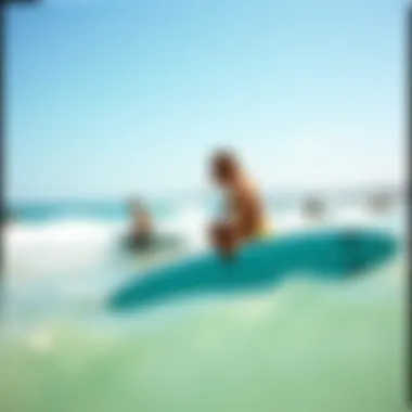 Surfers Enjoying Softboard Rides A picturesque beach setting filled with surfers enjoying softboard rides