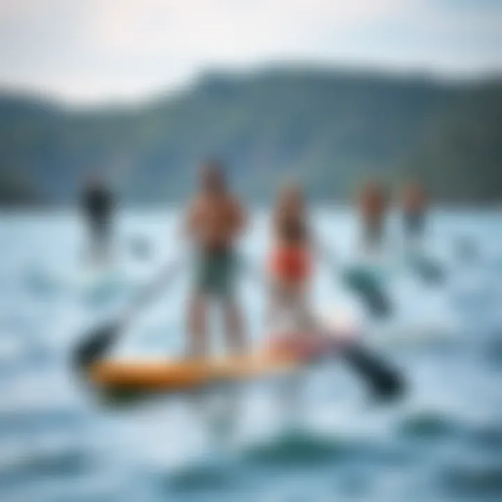 Community in Paddle Surfing Diverse group of paddle surfers enjoying a day on the water