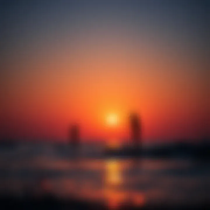 Serene Sunset Paddle Surfing A tranquil sunset view with paddle surfers silhouetted against the horizon