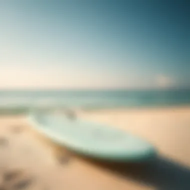 Surfboard on Pristine Beach Surfboard resting on the pristine beach