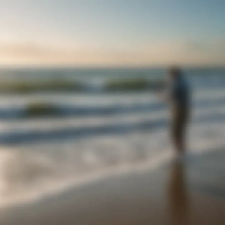 An angler casting a line into the waves at Myrtle Beach