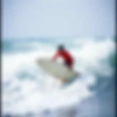 An instructor guiding a beginner surfer on their first wave