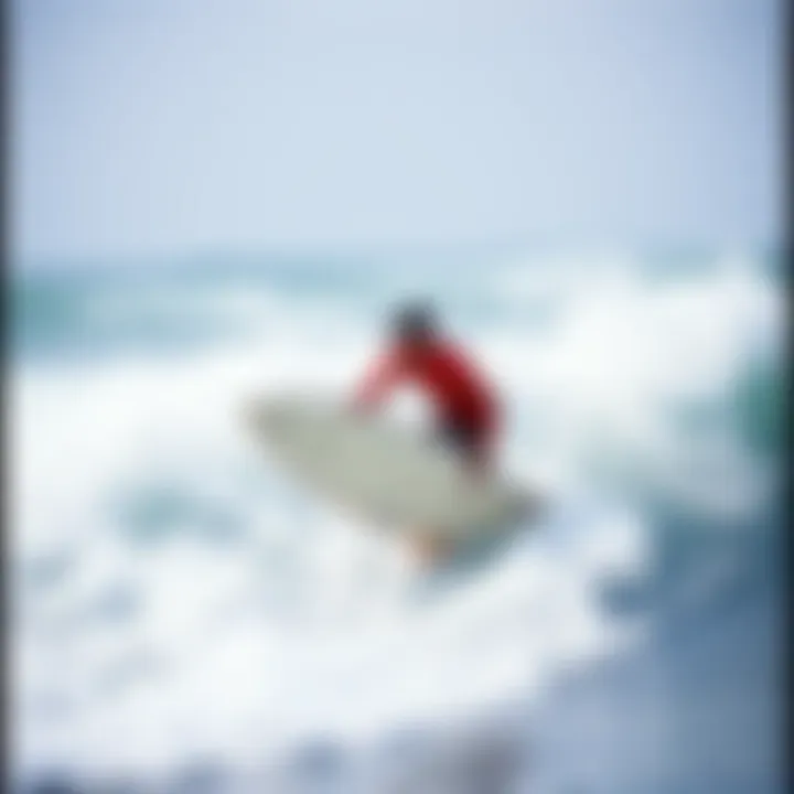 An instructor guiding a beginner surfer on their first wave