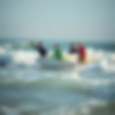 Surfers Embracing the Ocean Group of surfers enjoying the vibrant Huntington Beach