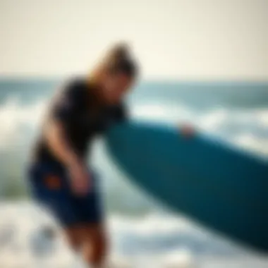 Surf instructor guiding a student