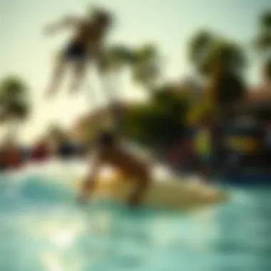 Surfers in Action at the Surf Pool Surfers enjoying a sunny day at a surf pool with vibrant colors
