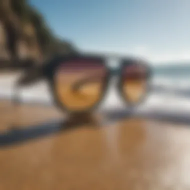 Infographic illustrating the benefits of lens technology in surf sunglasses