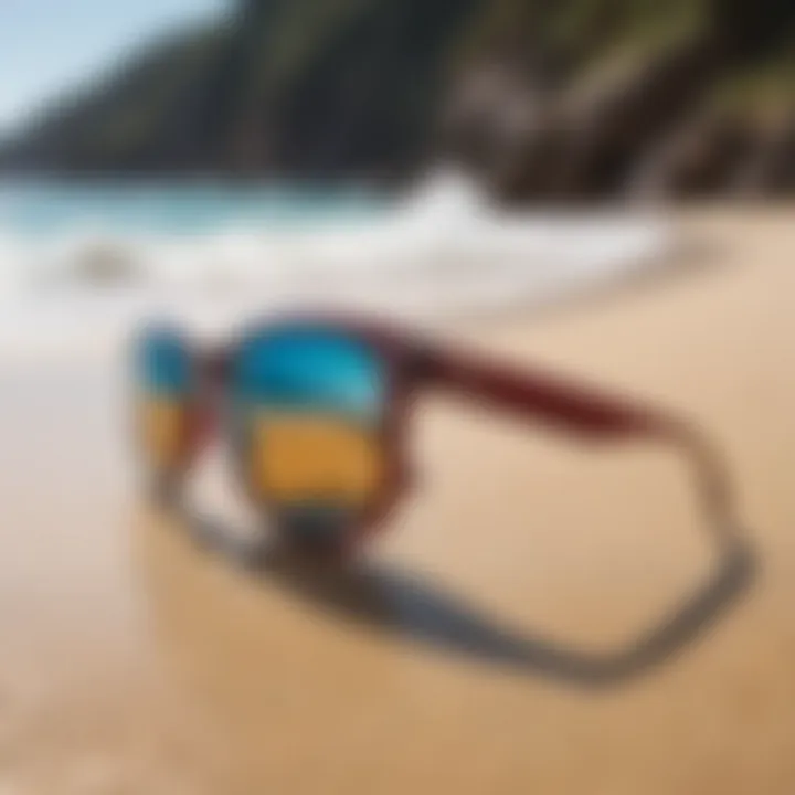 Surfer wearing stylish sunglasses on a vibrant beach