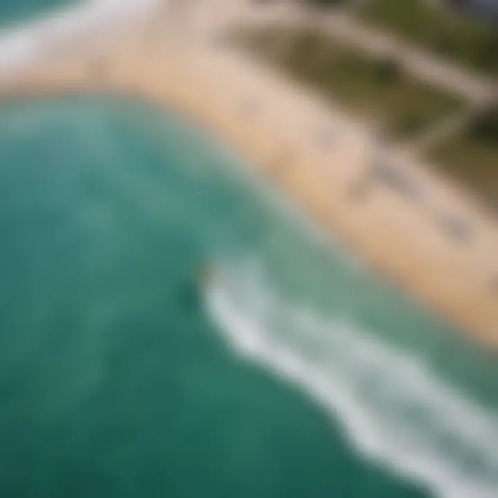 A stunning aerial view of a surf wave pool in Florida, showcasing the perfect waves