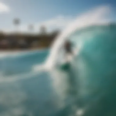 Surfers Riding Waves in a Pool Surfers enjoying perfect waves in a state-of-the-art wave pool environment