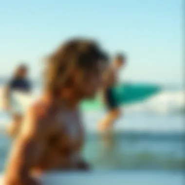 A vibrant beach scene illustrating the culture of surfing
