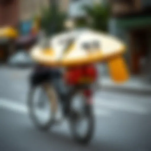 Innovative surfboard carrier mounted on a bicycle