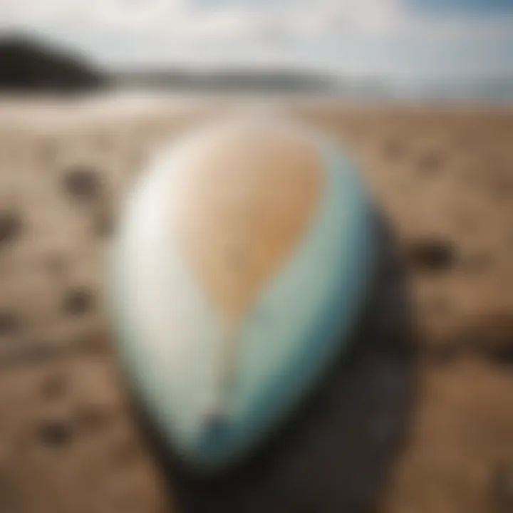 A surfboard crafted from sustainable materials on a beach