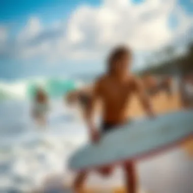 Local surfers enjoying the waves at a nearby beach