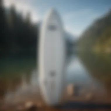 A specialized surfboard designed for lake surfing, showcasing its unique shape and features