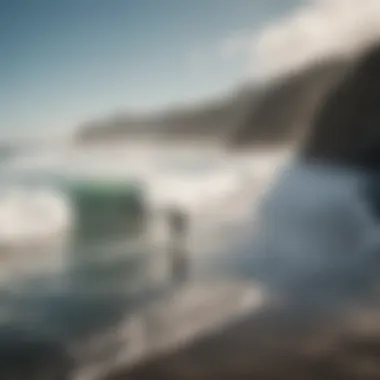 A picturesque view of surfers riding waves at Ocean Beach, San Francisco