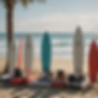 Essential Surf Gear Display Surfboard gear showcased on the beach