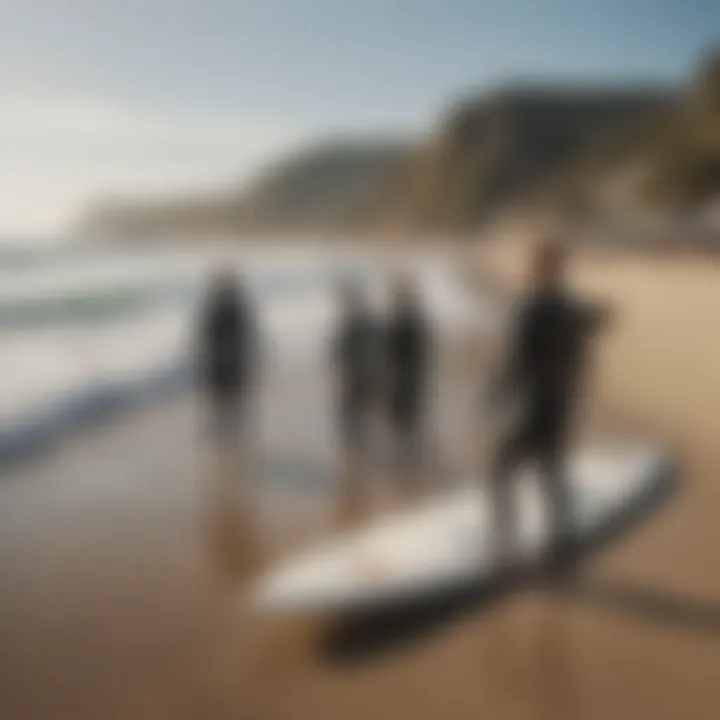 Group of surfers discussing techniques on the beach