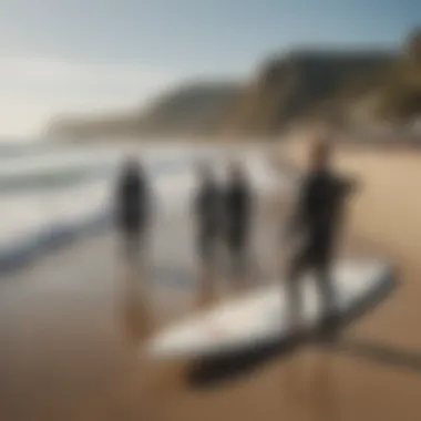 Surfers Sharing Knowledge Group of surfers discussing techniques on the beach