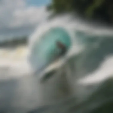 Surfer riding a wave in the Amazon River