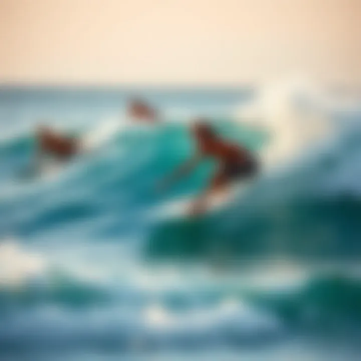 Bodyboarding in Action A vibrant scene of bodyboarders catching waves