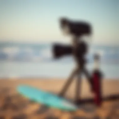 Equipment setup for wave photography on a beach