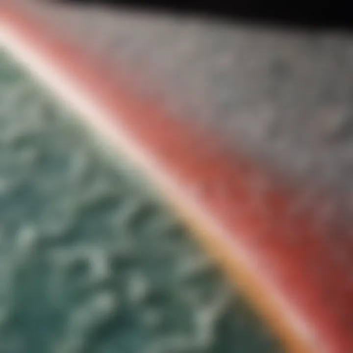 Close-up of a foam skimboard showcasing its texture and design