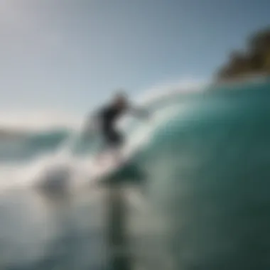 A beginner surfer using a foamie surfboard in the ocean