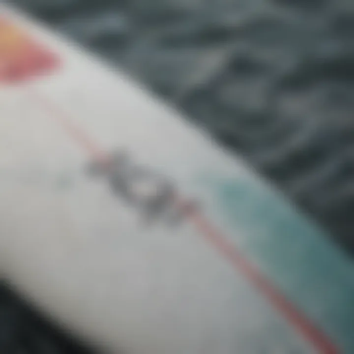 Close-up of foamie surfboard design features