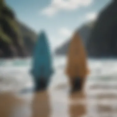 Futuristic surfboard fins displayed against ocean backdrop