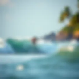 Surfer catching a wave at a picturesque beach in Sri Lanka