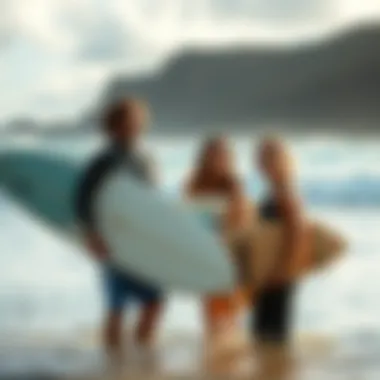 The Spirit of Surfing Community Local surfers enjoying camaraderie on the beach