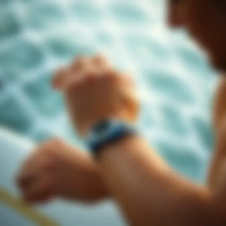 Surfer checking GPS functionality on wristwatch