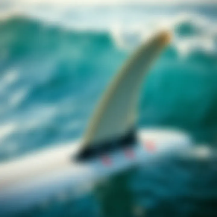 Illustration of fin placement on a surfboard with annotations