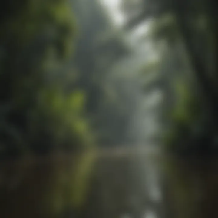 A tranquil scene showcasing the lush Amazon rainforest and waterways