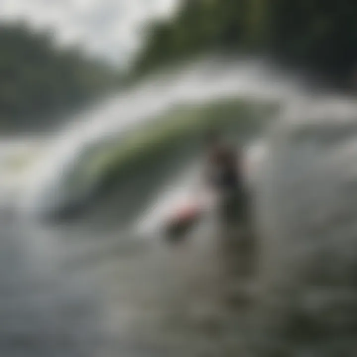 A breathtaking view of the Amazon River with surfers catching waves