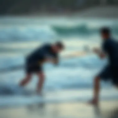 Demonstration of casting technique on the beach