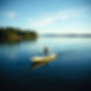 An 8ft paddle board gliding smoothly across a serene lake, illustrating performance in calm waters