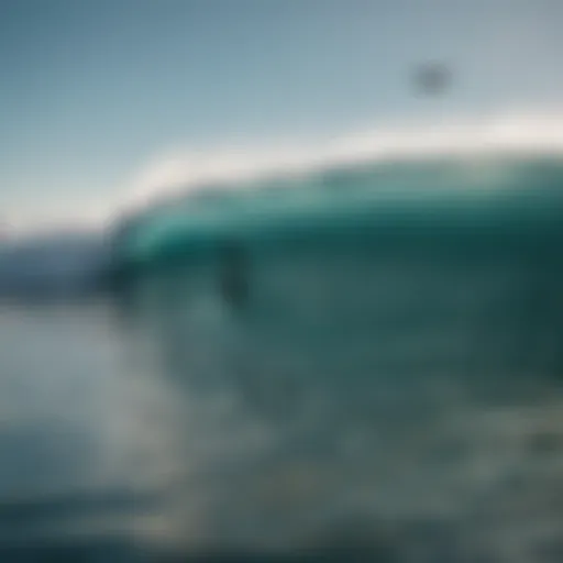 A surfer riding a wave being towed by a drone