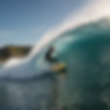 The Thrill of Surfing A vibrant depiction of a surfboard riding a wave, showcasing the thrill of surfing.