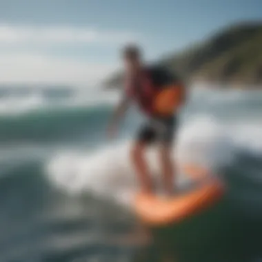 Surfer in Action with Inflatable Safety Surfer using a blow up life vest in challenging ocean waves