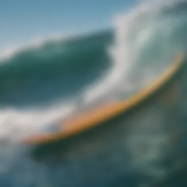 Close-up of a surfboard cutting through water