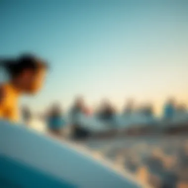 Diverse Surf Community on the Beach A vibrant beach scene showcasing a diverse group of surfers preparing their boards on the sand