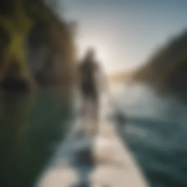 A paddleboarder observing marine life while paddling