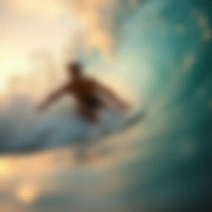 A surfer catching a wave