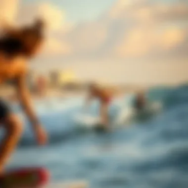 The Thrill of Skim Boarding at the Shore Skim boarders enjoying the thrill of the sport at the beach